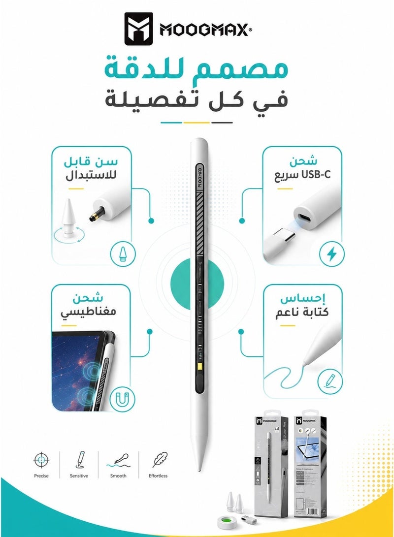 موجماكس قلم شاشة لجهاز ايباد تابلت مع وظيفة رفض راحة اليد، قلم نشط متوافق (2018-2023) Apple iPad Pro 11/12.9 بوصة، iPad 10/9/8/7/6th، iPad Air 5/4/3 الجيل، iPad Mini 6/ الجيل الخامس  قلم ايباد ماركة موج ماكس  قلم ايباد قلم ايباد الجيل العاشر قلم ايباد يدعم جميع الاجهزه - Image 3