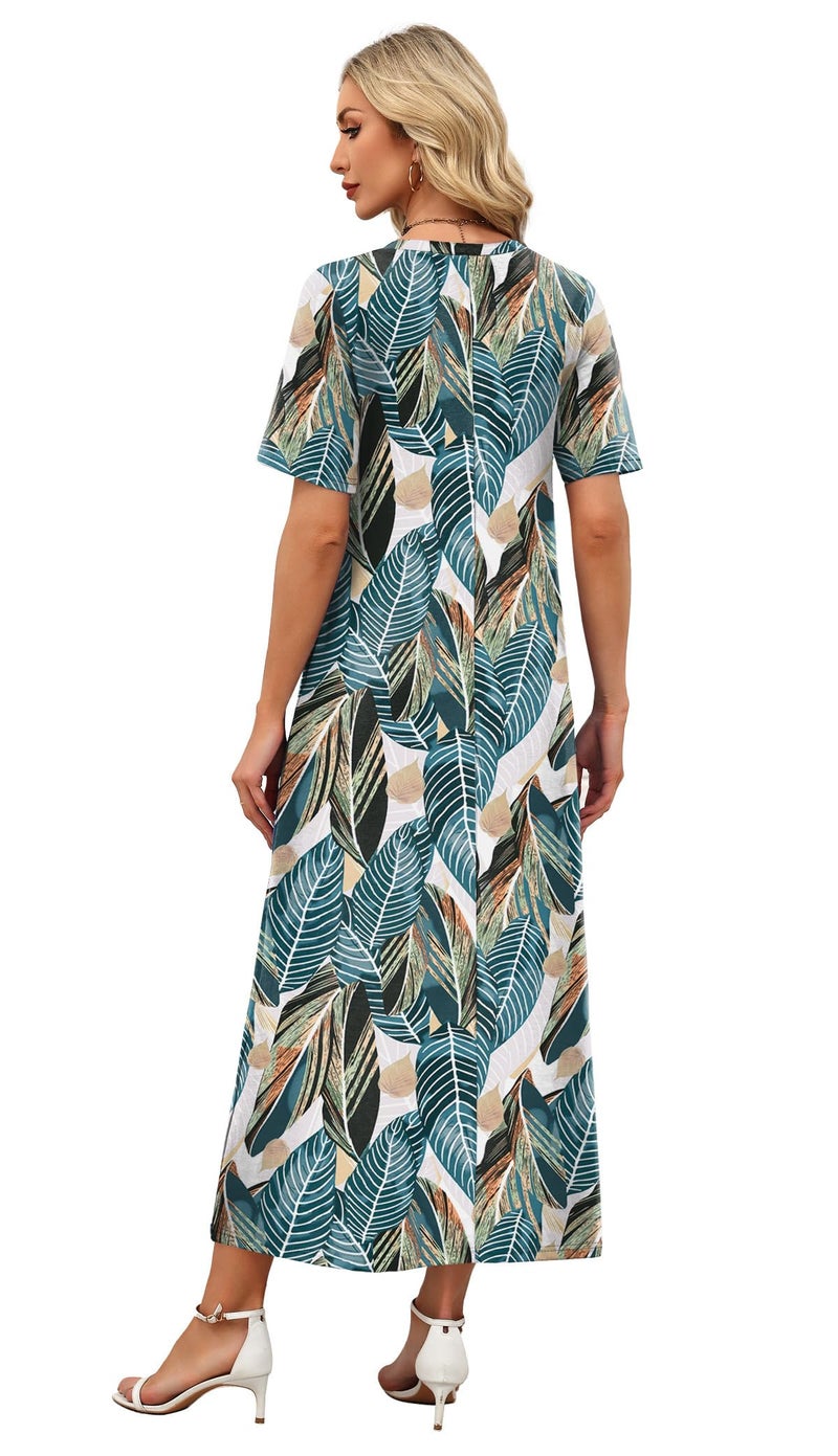 WIHOLL Beach Dresses for Women 2026 Flowy V Neck Maxi Cute Dress Half Sleeve Sundresses with Pockets S - Image 5
