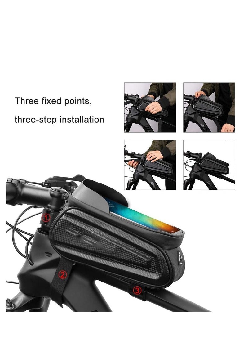 SYOSI Bike Frame Bag, Waterproof Bicycle Phone Mount Bag, Touch Screen Bicycle Bag with Sun Visor & Headphone Jack, Large Capacity Bike Bag with Reflective Strip Design for Below 7” Phone - Image 5