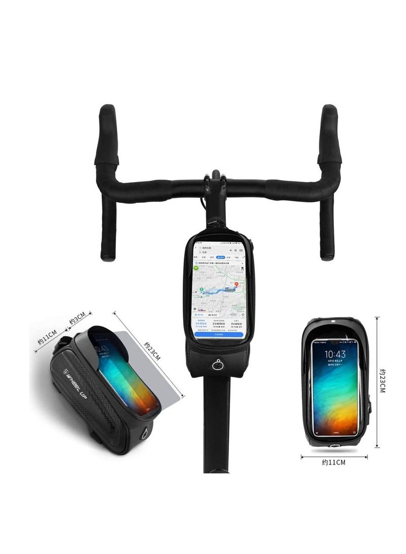 SYOSI Bike Frame Bag, Waterproof Bicycle Phone Mount Bag, Touch Screen Bicycle Bag with Sun Visor & Headphone Jack, Large Capacity Bike Bag with Reflective Strip Design for Below 7” Phone - Image 2