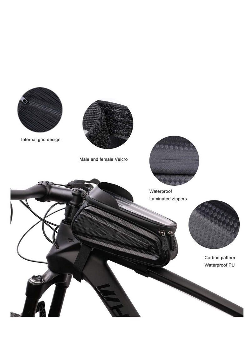 SYOSI Bike Frame Bag, Waterproof Bicycle Phone Mount Bag, Touch Screen Bicycle Bag with Sun Visor & Headphone Jack, Large Capacity Bike Bag with Reflective Strip Design for Below 7” Phone - Image 4