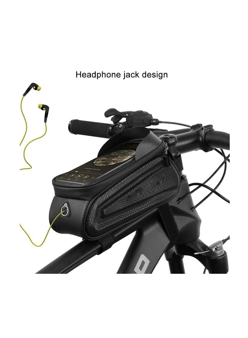 SYOSI Bike Frame Bag, Waterproof Bicycle Phone Mount Bag, Touch Screen Bicycle Bag with Sun Visor & Headphone Jack, Large Capacity Bike Bag with Reflective Strip Design for Below 7” Phone - Image 3
