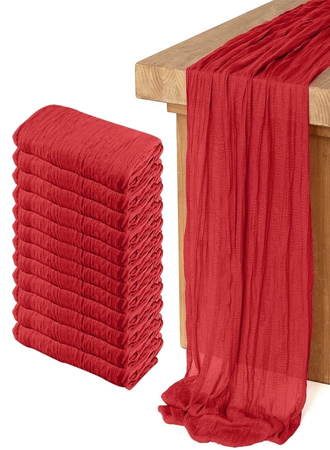 KEEPSHOWING 12 Pack Cheesecloth Table Runner 10Ft Christmas Gauze Boho Table Runners for Wedding Decor Bridal Shower Decorations Baby Shower Party(35" x 120")(Red) - Image 1