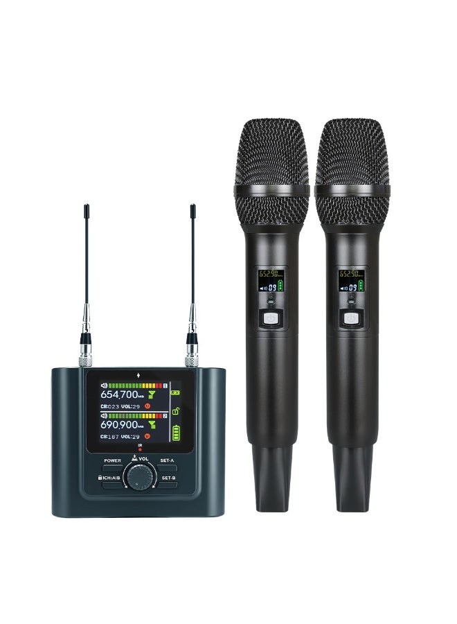 نظام ميكروفون لاسلكي احترافي ثنائي القناة UHF من ZFSZ J173 مع ميكروفونات يدوية قابلة لإعادة الشحن وجهاز استقبال بشاشة LCD ملونة - Image 1