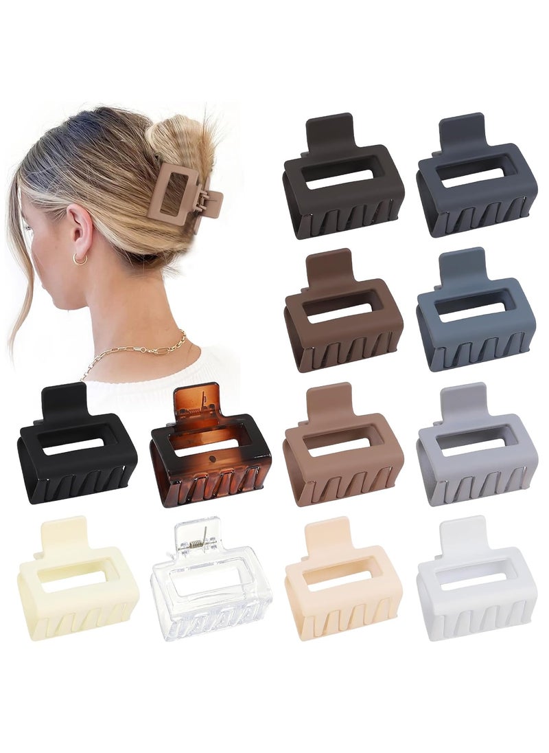 Sisiaipu - 2 Inch Medium Hair Claw Clips 12 Pcs Square Hair Clips for Thin Hair Matte Nonslip Acrylic Banana Jaw Clips Bulk Hair Accessories for women and Girls  Neutral - Image 1