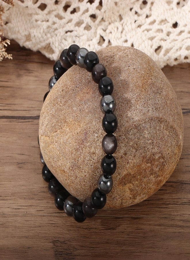 AULSIEY Hematite Black Tourmaline Obsidian Bracelet for Men, Triple Empath Protection Bracelet Gifts for Women, Protection Healing Crystal Bracelets, Evil Eye Jewelry Bracelets Mental Health-8mm - Image 5