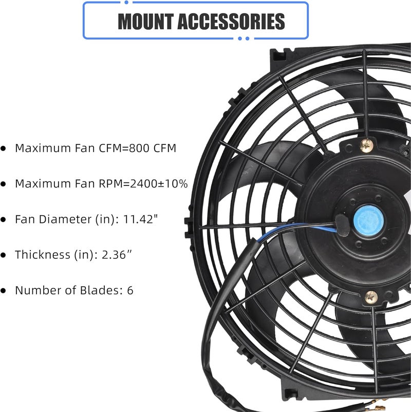 GESEXI 10" Electric Radiator Cooling Fan Assembly Kit, Universal High Performance 12V 80W Motor with Fan Mounting Kit - Black (2 Pack) - Image 2
