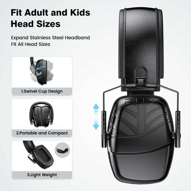Link Dream Ear Protection Ear Muffs Noise Reduction SNR 35dB Hearing Protection Kids Adult Shooting Gun Range Mowing (1, Black) - Image 3