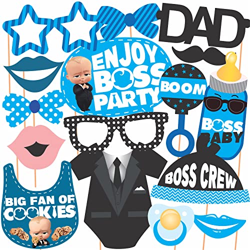 WOBBOX Happy Birthday Baby Boss Theme Photo Booth Party Props Blue Color, Birthday Party Deocration Items, Party Decoration Item (16 Pcs) - Image 1