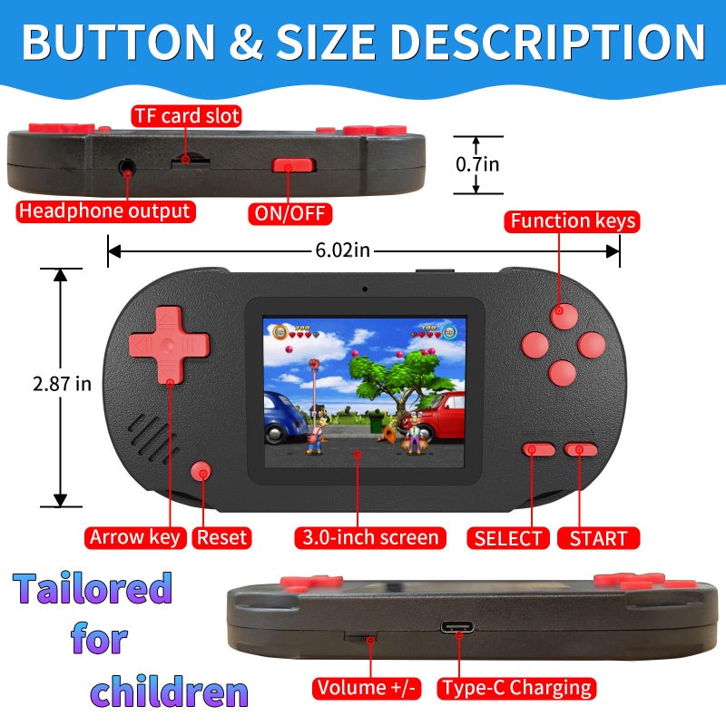 Damcoola Handheld Game For Kids  Built-In 300 Games  Features A 3.0-Inch Large Screen. Equipped With Rechargeable Battery  Electronic Gift Toys  Birthday Gifts Suitable For Boys And Girls - Image 4