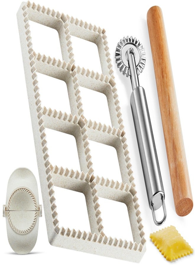 MUMSUNG Ravioli Maker Press, Ravioli Press Mold Set - 1.85" Squares Ravioli Stamp Maker Cutter with Wood Rolling Pin, 2.6" Empanada Maker Press Kit and Ravioli Wheel, Makes 8 Ravioli - Image 1