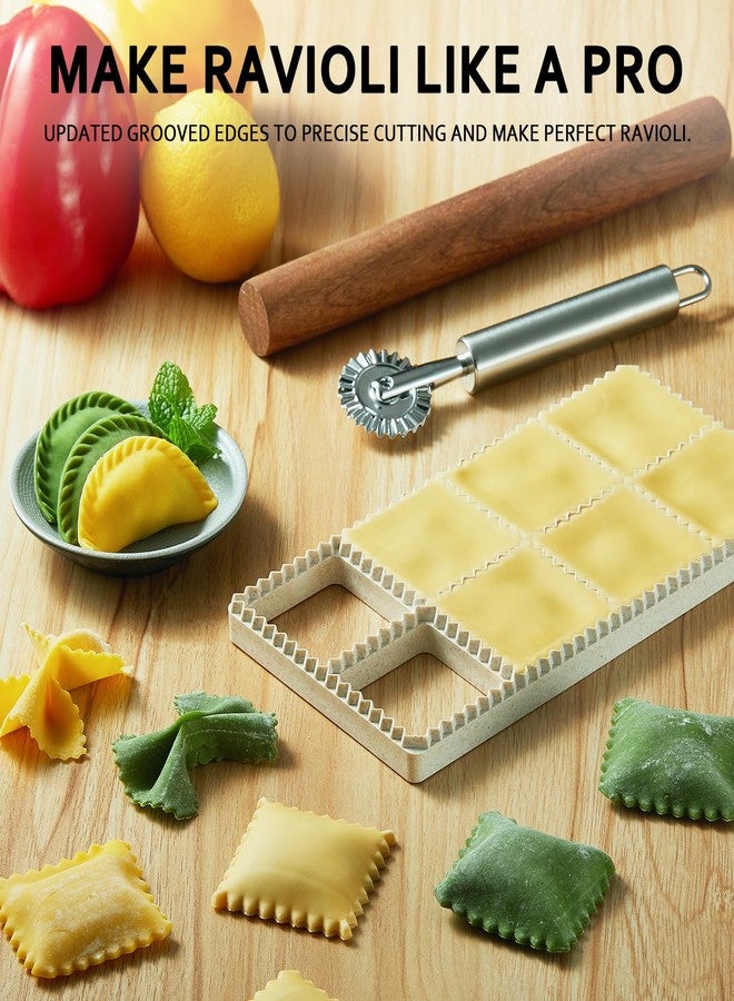 MUMSUNG Ravioli Maker Press, Ravioli Press Mold Set - 1.85" Squares Ravioli Stamp Maker Cutter with Wood Rolling Pin, 2.6" Empanada Maker Press Kit and Ravioli Wheel, Makes 8 Ravioli - Image 2