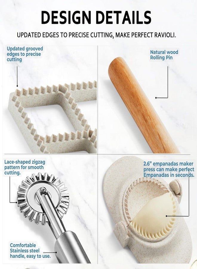 MUMSUNG Ravioli Maker Press, Ravioli Press Mold Set - 1.85" Squares Ravioli Stamp Maker Cutter with Wood Rolling Pin, 2.6" Empanada Maker Press Kit and Ravioli Wheel, Makes 8 Ravioli - Image 4
