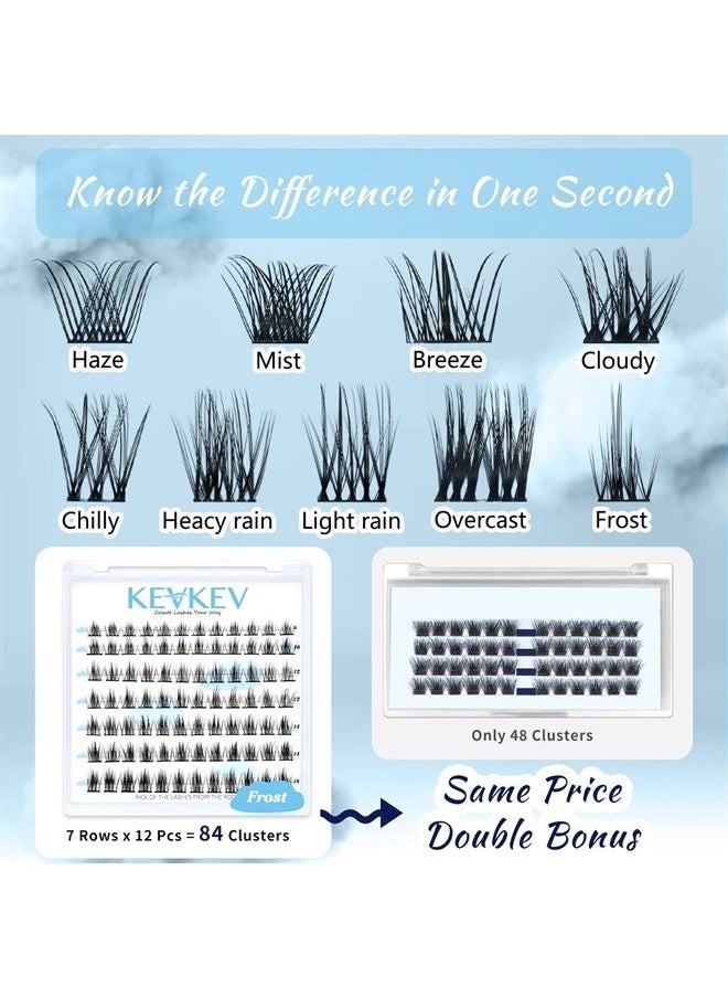 KevKev Lash Clusters 84 Pcs Cluster Lashes Eyelash Clusters DIY Cluster Eyelash Extensions Individual Lashes Thin Band & Soft (Frost,D-8-16mix)  - Image 4
