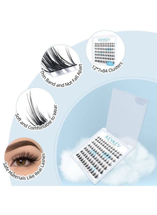 KevKev Lash Clusters 84 Pcs Cluster Lashes Eyelash Clusters DIY Cluster Eyelash Extensions Individual Lashes Thin Band & Soft (Frost,D-8-16mix)  - Image 2