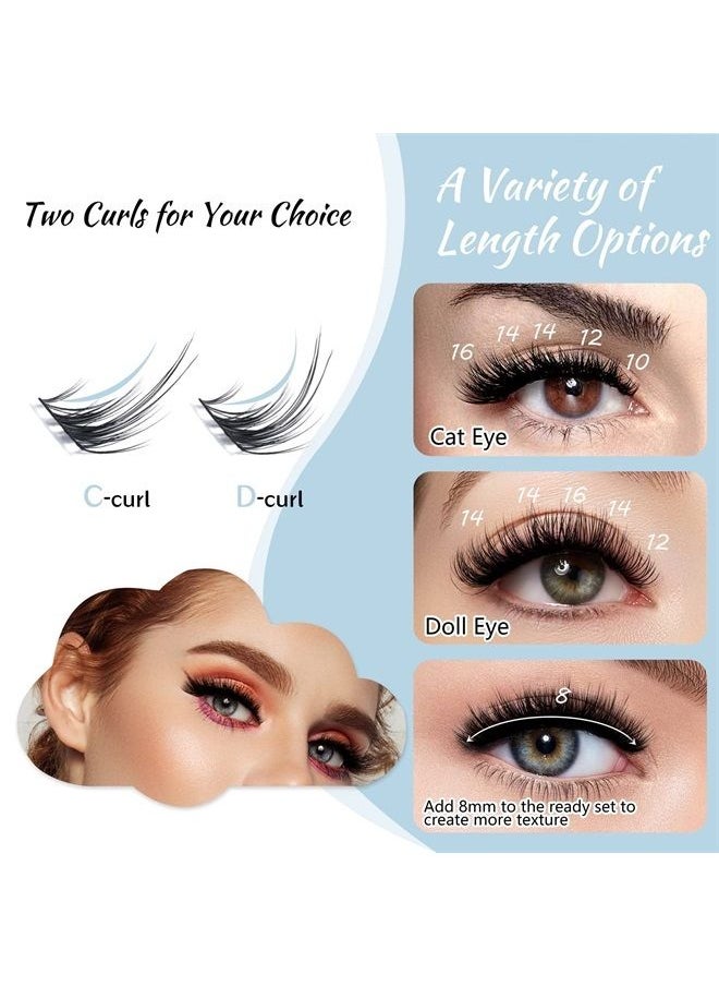 KevKev Lash Clusters 84 Pcs Cluster Lashes Eyelash Clusters DIY Cluster Eyelash Extensions Individual Lashes Thin Band & Soft (Frost,D-8-16mix)  - Image 3