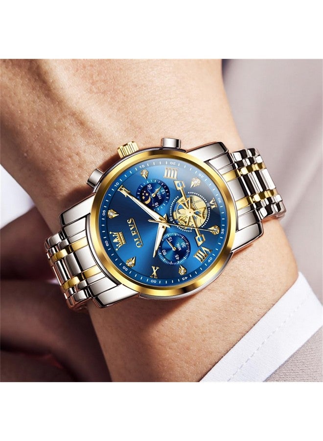 أوليفز ساعة  للرجال بسلسلة كرونوغراف رسمية للأعمال كوارتز من الفولاذ المقاوم للصدأ ساعة يد مقاومة للماء ومضيئة وتاريخ - Image 4