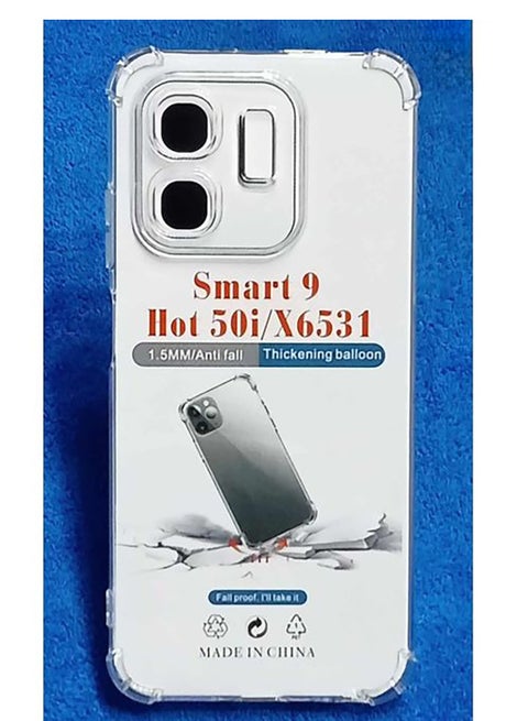 حافظة متوافقة مع هاتف Infinix Smart 9 / Hot 50i /X6531، غطاء سيليكون شفاف من مادة TPU غوريلا وواقي مضاد للصدمات وزوايا مقاومة للصدمات للكاميرا - شفاف