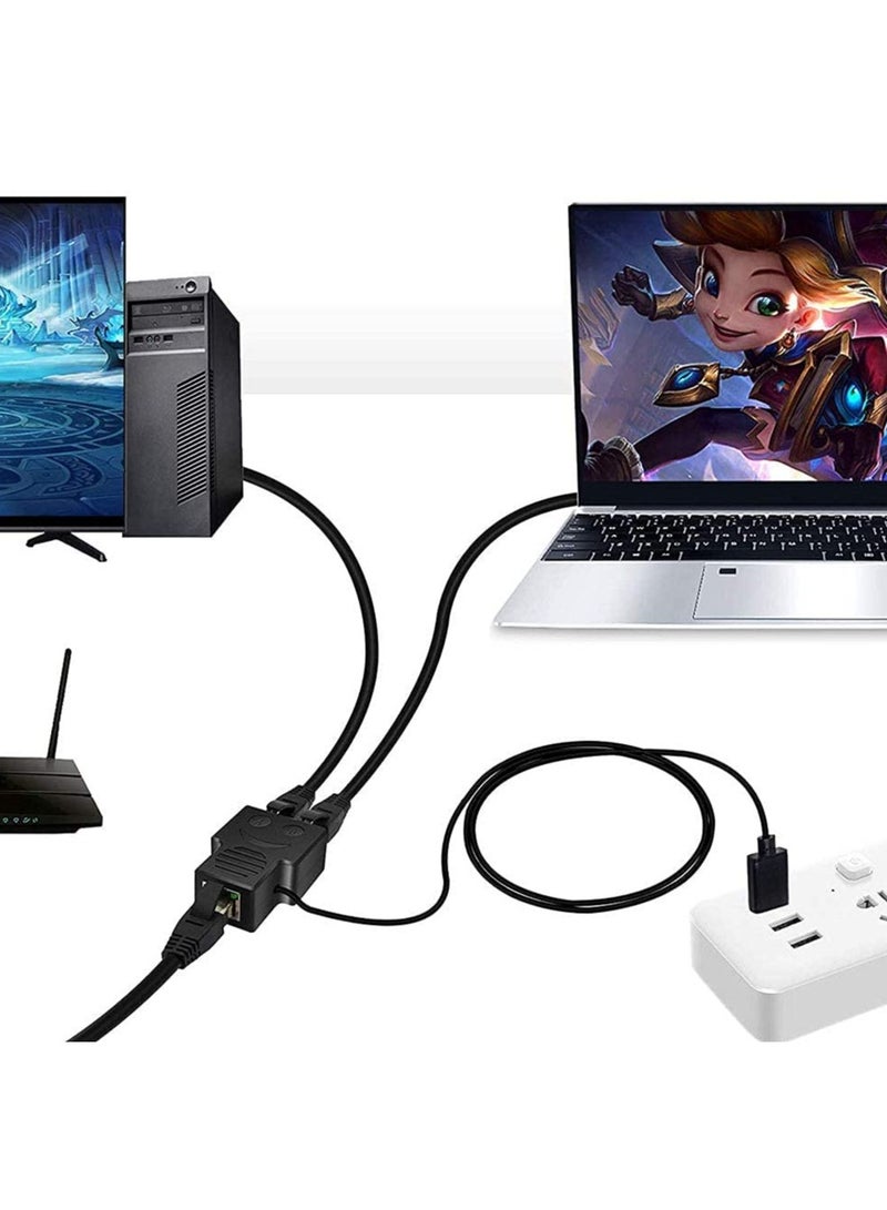 Excefore Ethernet Splitter 1 to 2 RJ45 Network Male, RJ45 LAN Ethernet Socket Connector Adapter, for Cat5, Cat5e, Cat6, Cat7 (Black, Power Supply Required) - Image 5