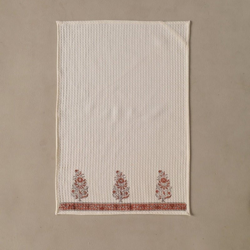 Peepul Tree Pure Cotton Hand Towel Set | Hand Block Printed in Off-White and Peach | Handmade in India - Image 2