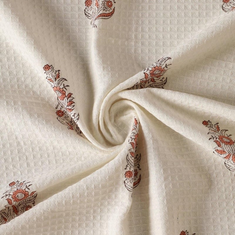 Peepul Tree Pure Cotton Hand Towel Set | Hand Block Printed in Off-White and Peach | Handmade in India - Image 4