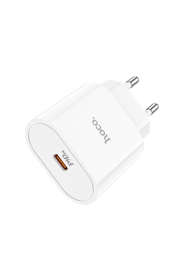 Hoco C94A - Metro Single Port Fast Charger (3A- PD20W), Support PD, PPS, QC3.0, FCP, AFC Fast Charging Protoclols, Compatible with iPhone Samsung Xiaomi Huawei Oppo - White - Image 1