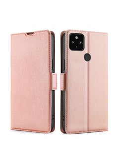 HuHa Case Cover For For Google Pixel 5 XL 4G & 5G / Pixel 4a 5G Ultra-thin Voltage Side Buckle PU + TPU Horizontal Flip Leather Case with Holder & Card Slot(Rose Gold) 