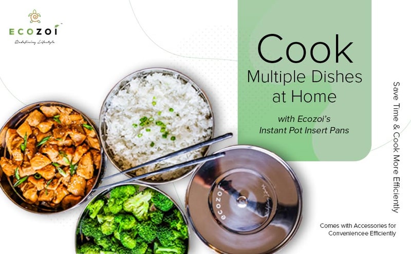 ecozoi Instant Pot Stackable Insert Pans for 6 & 8 Quart, 3 Tier Steamer Insert Pans for Instant Pot Pressure Cooker, Pot in Pot for Baking, Steaming & Casseroles, 2 Interchangeable Lids and Sling - Image 4