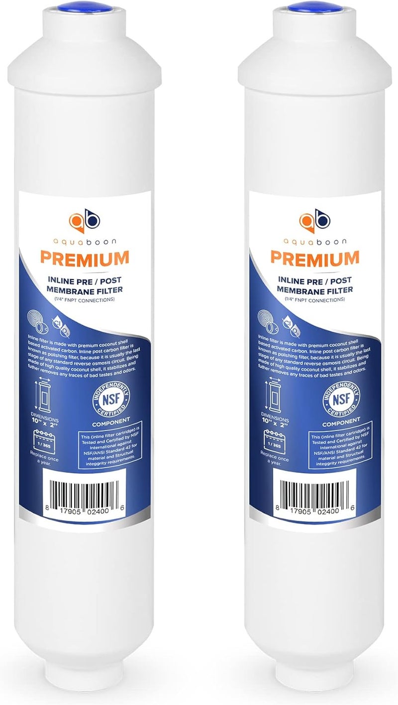 Aquaboon 2-Pack of Clear Premium Coconut T33 Inline Ro Post/Granular Activated Carbon (GAC) Polishing Water Filter Cartridge for Reverse Osmosis System - Standard Size 10” x 2” Wear resistant - Image 1