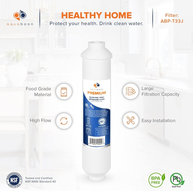 Aquaboon 2-Pack of Clear Premium Coconut T33 Inline Ro Post/Granular Activated Carbon (GAC) Polishing Water Filter Cartridge for Reverse Osmosis System - Standard Size 10” x 2” Wear resistant - Image 3