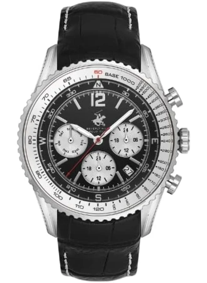 بيفرلي هيلز بولو كلوب BEVERLY HILLS POLO CLUB BP3723X.351 Men Multi Function Display Watch & Leather Strap Black