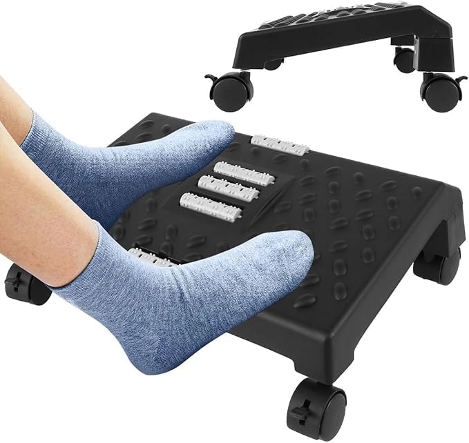 SHREVI Foot Stool Desk Foot Rest4 Wheels Adjustable Foot Rest for Under Desk at Work Desk Leg Rest can Relieve Leg Hip Back and Sciatica and Improve Posture - Image 1