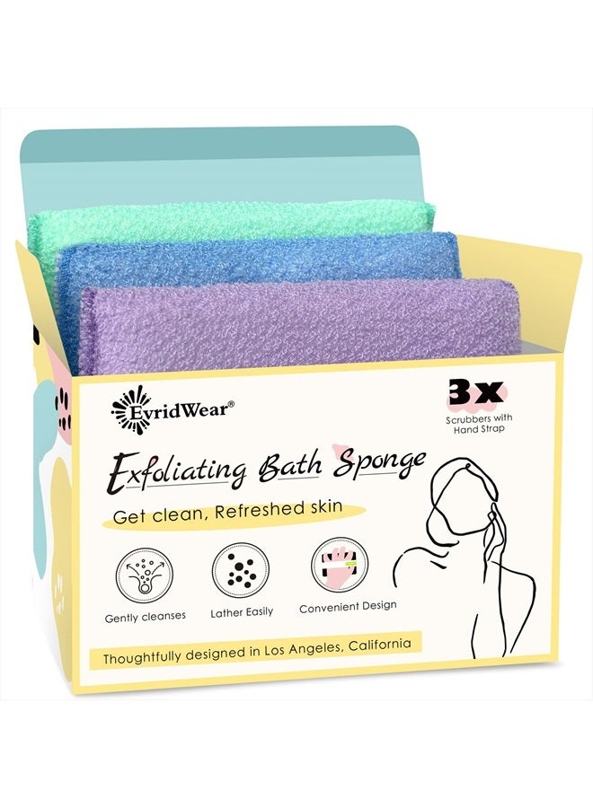 Evridwear Exfoliating Bath Sponge, Daily Skincare Body Scrubbers Loofah Shower Pads with Strap for Body Cleansing, Dead Skin Cell Remover, 3 Count Value Pack(Macaroon) - Image 1