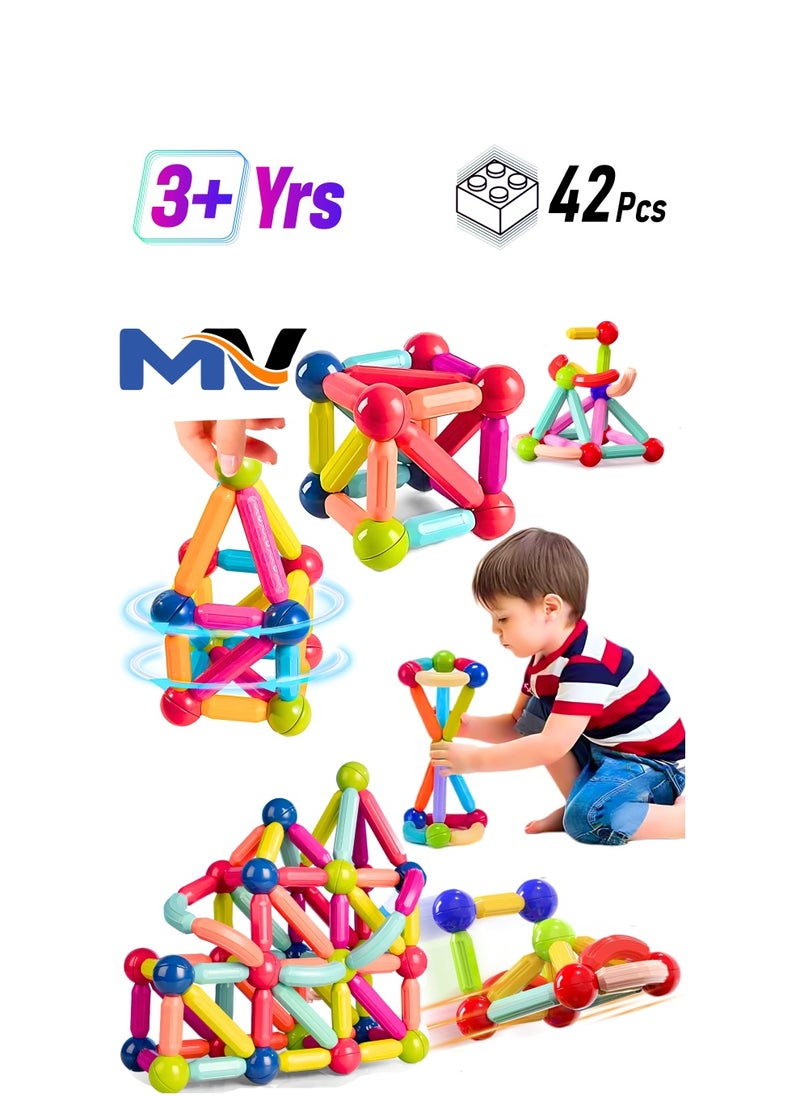 MAGIC VAULT Magnetic Sticks Building Blocks for Kids Toys for Girls | Magnetic Toys for Boys Age 3+ Year 4 5 6 7 8 10 12 14 Old Educational Stem Learning Magnet Stick with Balls Game Set (42 PCS)  - Image 1