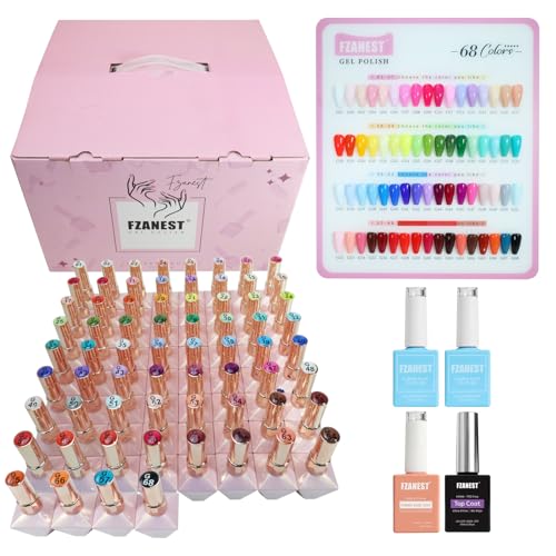 FZANEST HEMAFree Gel Nail Polish Set Tpofree 72pcs 12ML High Shine Top Coat Base Builder Gel With 68 Bright Colors Nude Pink Red White Black All Seasons Gel Polish Kit For Home DIY Nail Salon Use - Image 1