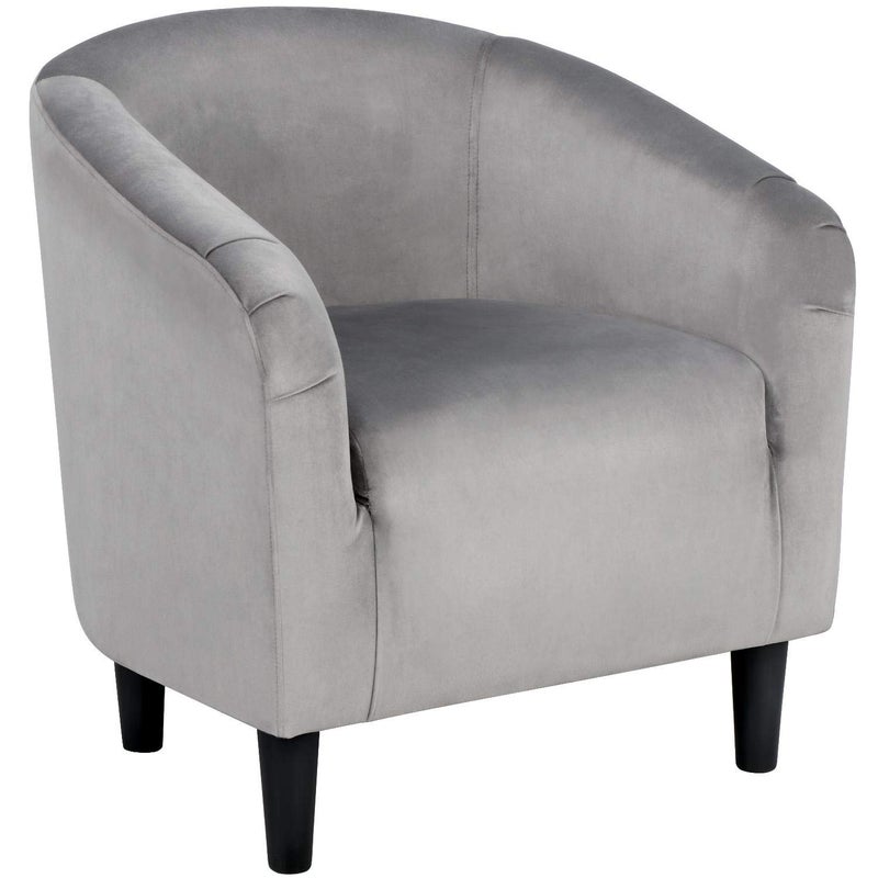 Yaheetech Living Room Chair Velvet Accent Upholstered Barrel Sitting Chair with Armrest and Low Back for Bedroom Grey