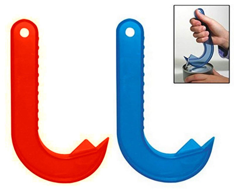 ALAZCO 2 Easy Safe Ring Pull Can Opener Protects Nails Arthritis Hands Helper By Alazco Red & Blue - Image 1