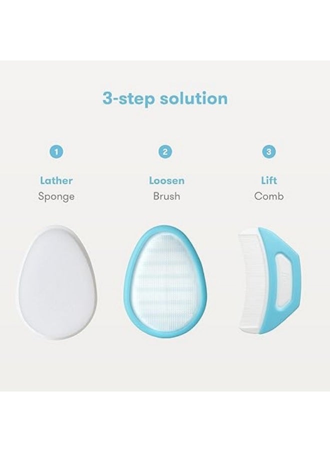 General - The 3-Step Cradle Cap System,  Sponge, Brush and Comb for Babies with Cradle Cap, White-Blue - Image 1
