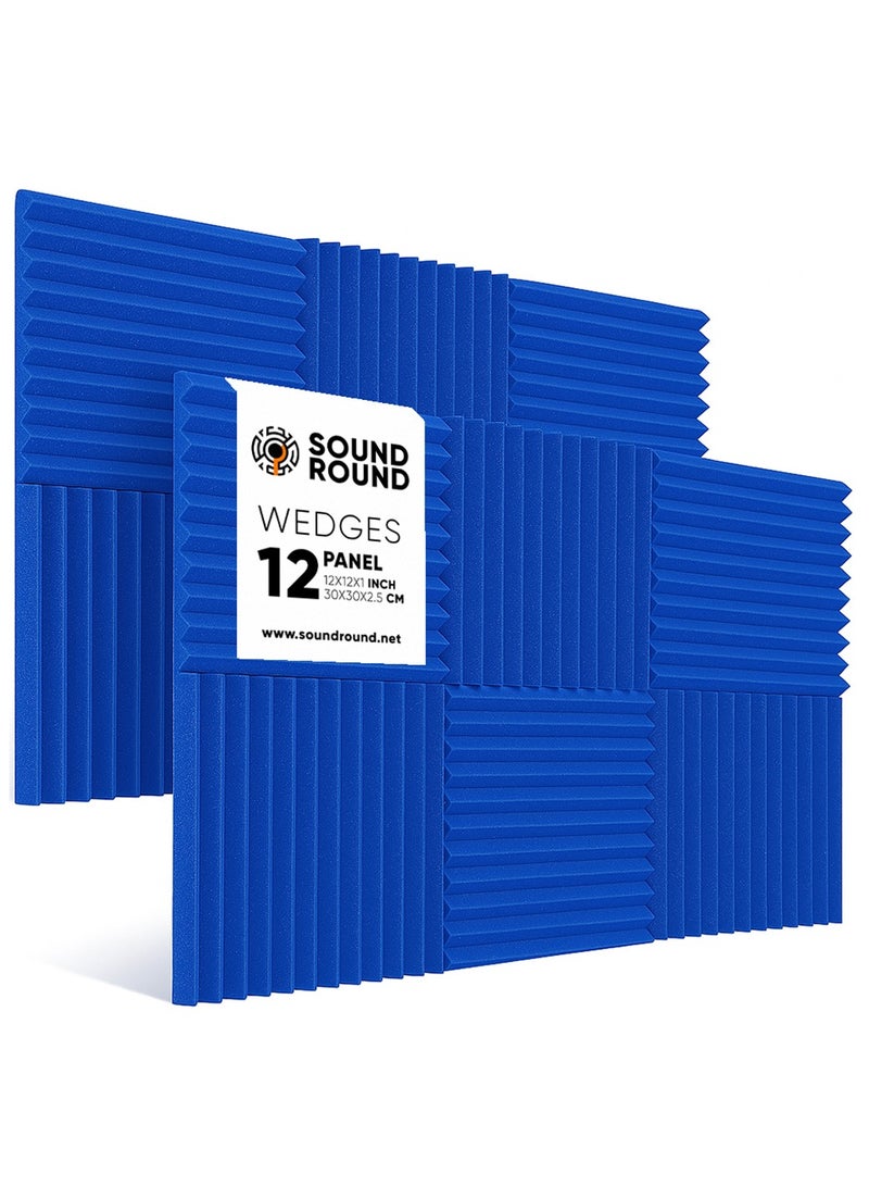 ساوند راوند ألواح الفوم الصوتي SoundRound مقاس 12×12×1 بوصة – عزل صوت احترافي بتصميم مضلع – للتحكم في الصدى ومعالجة السينما المنزلية – ألواح عالية الكثافة – 12 قطعة - لون ازرق - Image 1