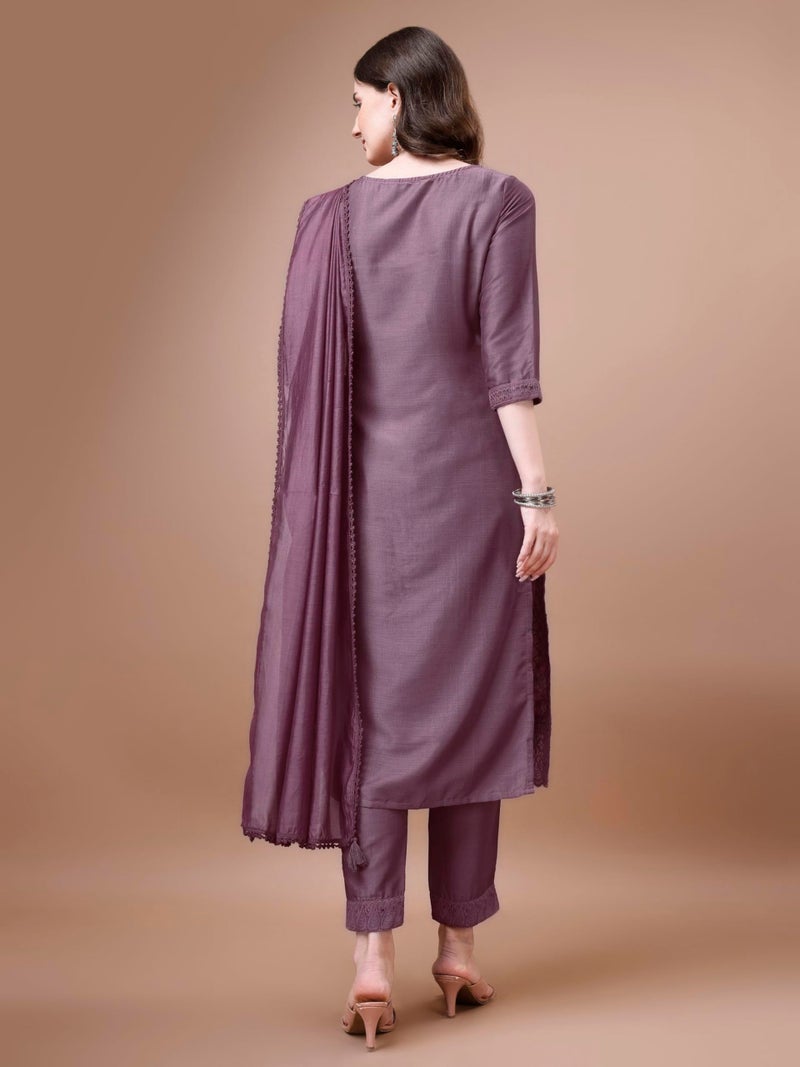 SHOPPING QUEEN Women's Silk Chikankari Kurta Pant with Dupatta (A525_Hippie Pink_XL) - Image 2