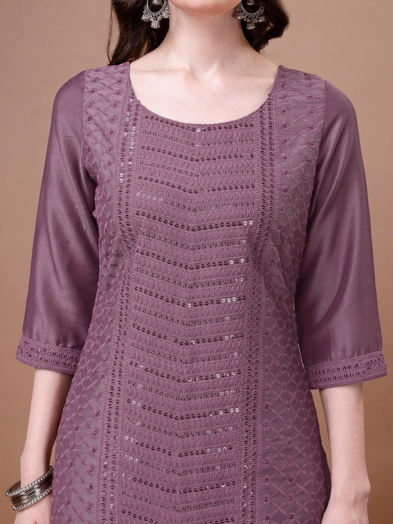SHOPPING QUEEN Women's Silk Chikankari Kurta Pant with Dupatta (A525_Hippie Pink_XL) - Image 4