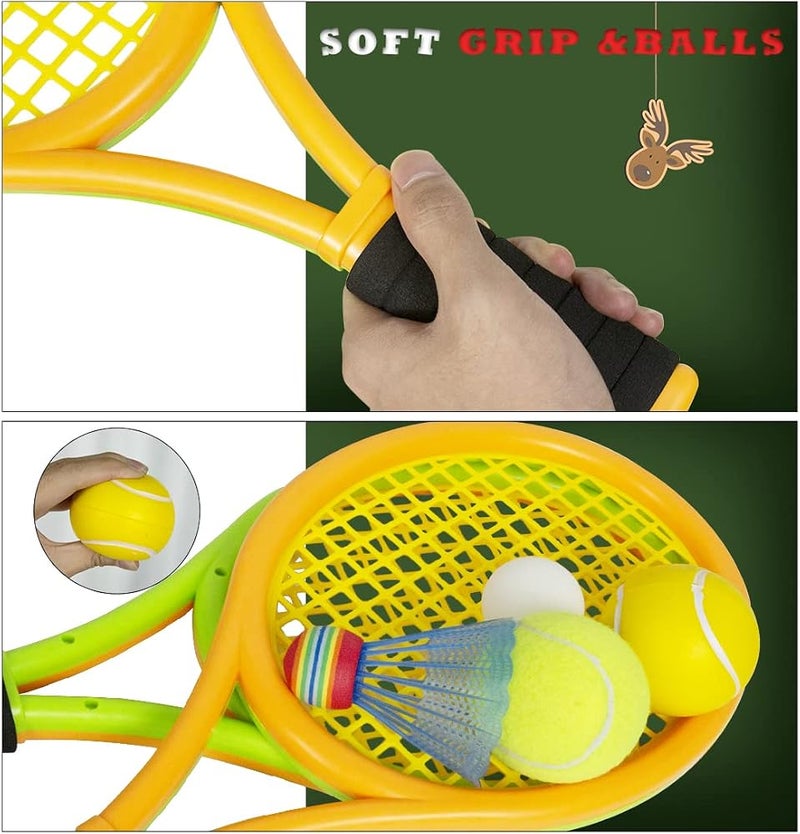 STSTECH Kids Tennis Rackets with Carrying Bag,Soft Training Balls and Badminton Birdies,12 in 1 Tennis Racquets Gift Set for Children Outdoor Indoor Sports - Image 3
