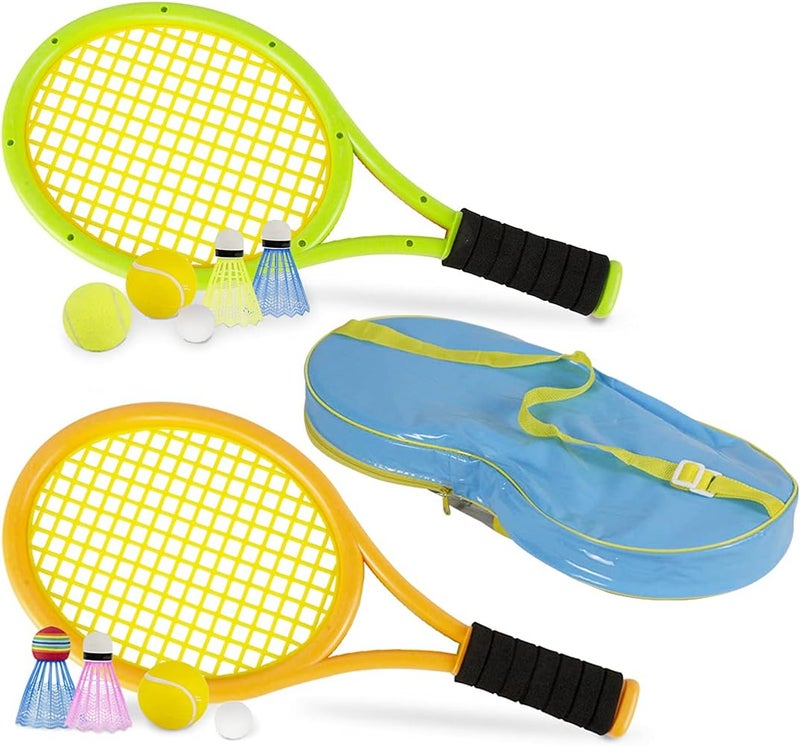 STSTECH Kids Tennis Rackets with Carrying Bag,Soft Training Balls and Badminton Birdies,12 in 1 Tennis Racquets Gift Set for Children Outdoor Indoor Sports - Image 1