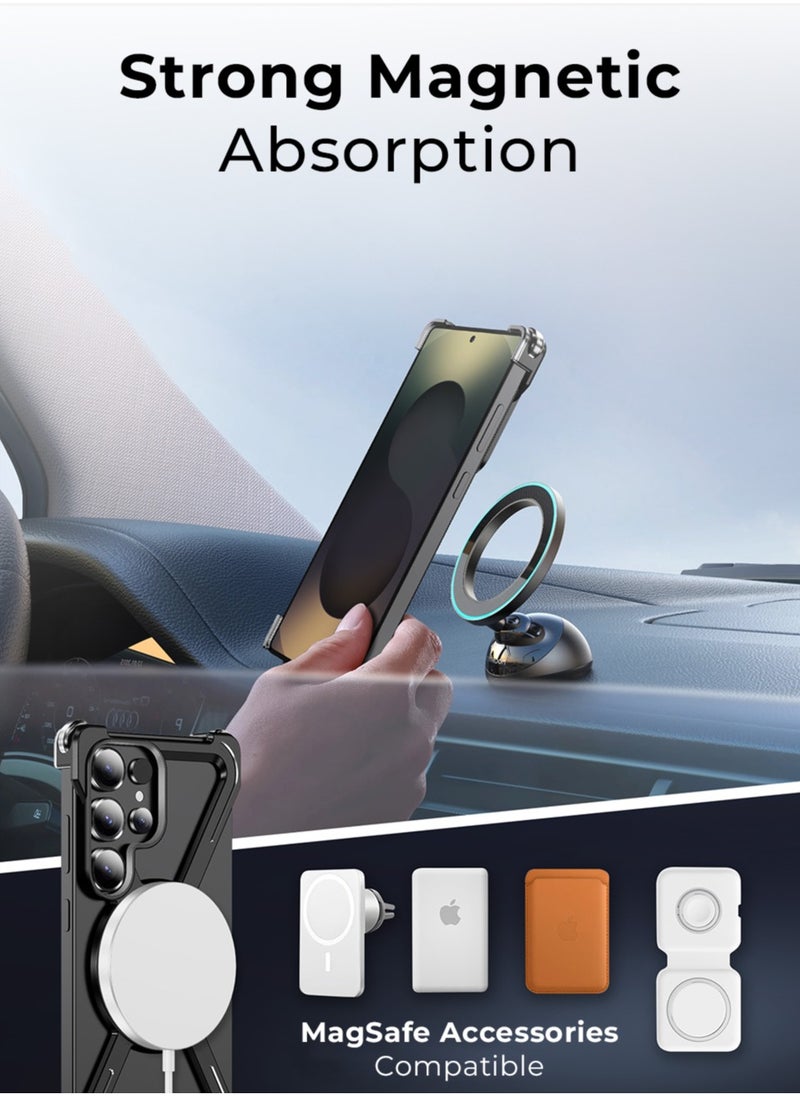 glassology - Borderless Aluminum Case for Samsung Galaxy S25 Ultra Titanium Black : Featuring 360° Rotating Adjustable Ring Stand, Magnetic Case, Shockproof Design, and Wireless Charging Compatibility - Image 1