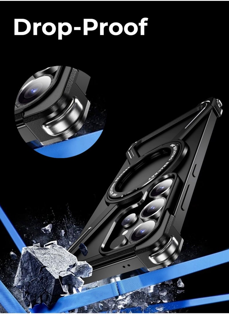 glassology - Borderless Aluminum Case for Samsung Galaxy S25 Ultra Titanium Black : Featuring 360° Rotating Adjustable Ring Stand, Magnetic Case, Shockproof Design, and Wireless Charging Compatibility - Image 1