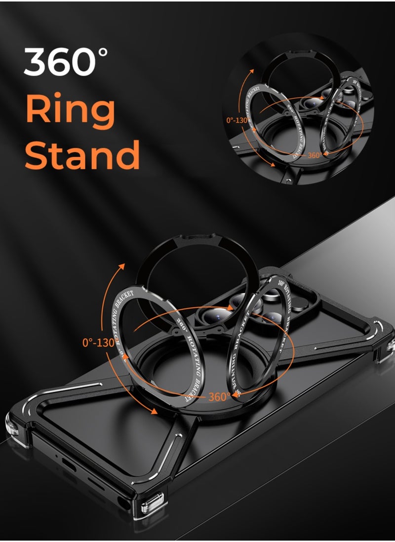 glassology - Borderless Aluminum Case for Samsung Galaxy S25 Ultra Titanium Black : Featuring 360° Rotating Adjustable Ring Stand, Magnetic Case, Shockproof Design, and Wireless Charging Compatibility - Image 1