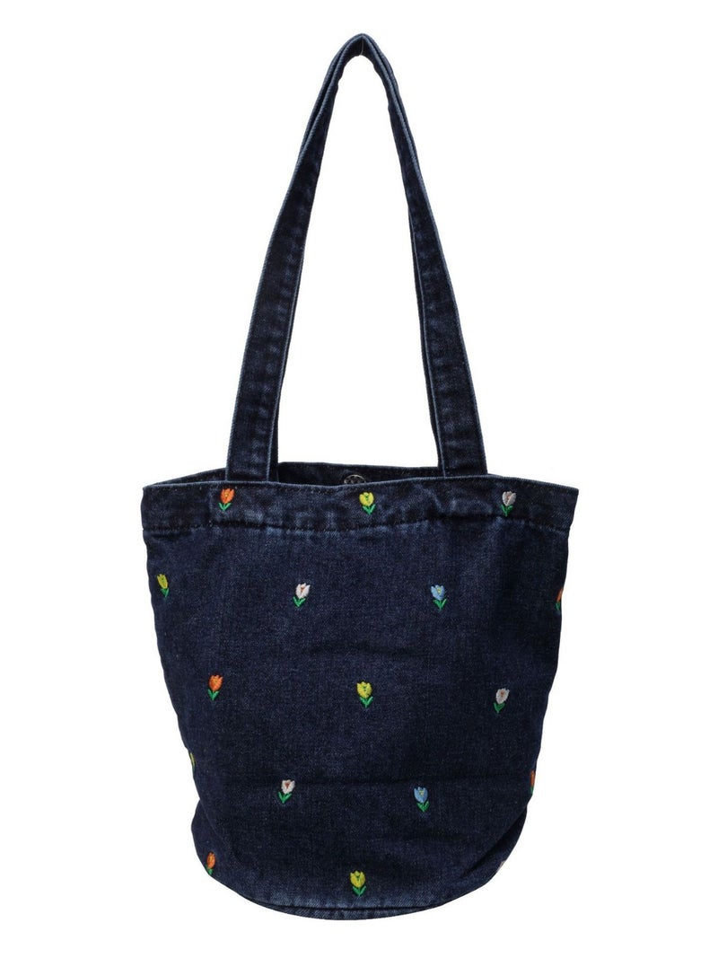 Denim Bucket Bag Large Capacity Women'S Bag 2024 Style Fresh Embroidered Shoulder Bag All-Match Underarm Bag - Image 2