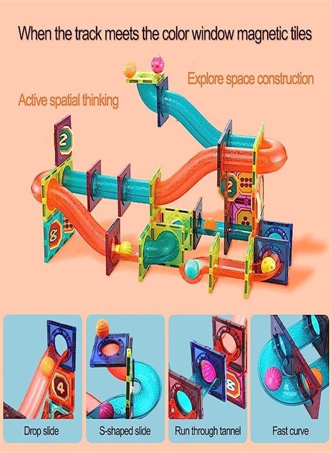 54 Pcs Marble Run Magnetic Tiles Race Track Building Blocks Building Learning Educational Construction Toy Play Set for Kids Gift Boys Girls Ages 3 4 5 6 7 8+ Years Old Toys - Image 4