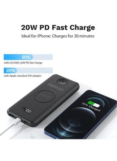 ليفور 3 في 1 10000mAh PD باور بانك مع شحن لاسلكي للهواتف الذكية والساعة ، 3 منافذ أسود  - Image 4