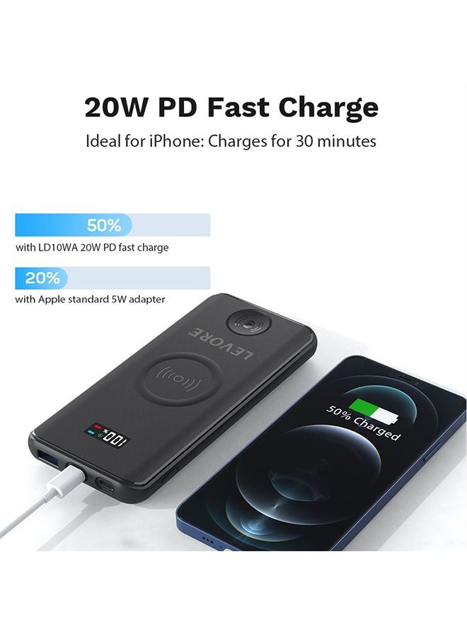 LEVORE 3 in 1 10000mAh PD Power Bank with Wireless charge for smart phones and watch, 3 Port Black - Image 4